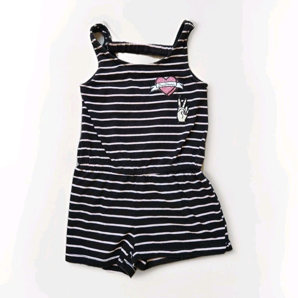 Child's Place Black Pink Stripe Romper Sleeveless Elastic Waist Girls Sz XS/4